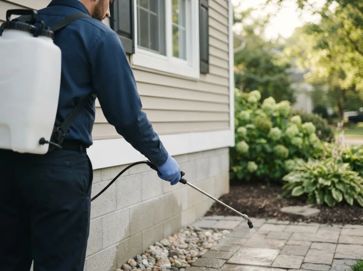 Pest control technician inspecting a home in Portageville, MO